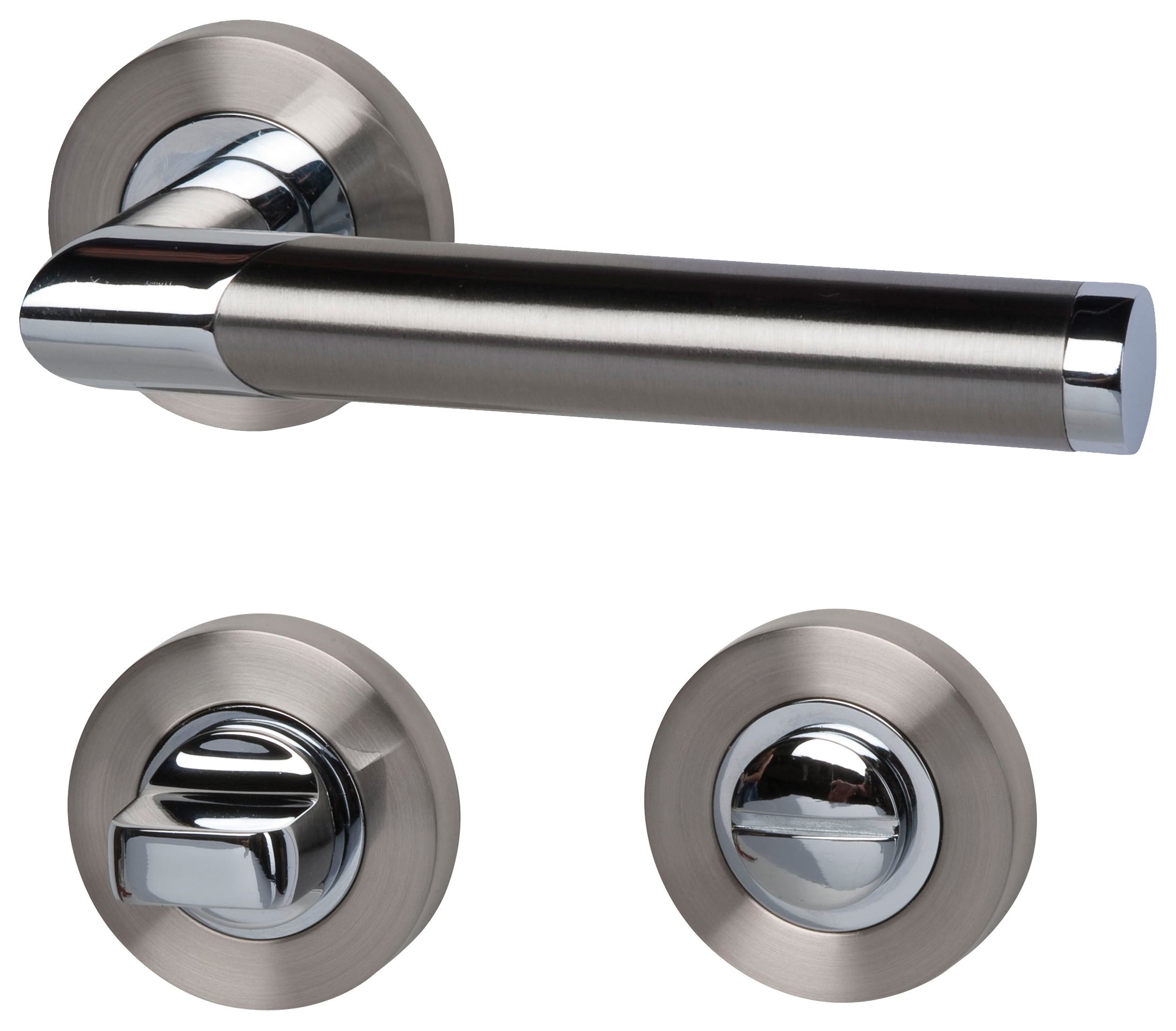 ALPERTEC Lisbon – R Stainless Steel Coloured Satined WC Doors with Locking Bolts Chrome Door Handle Set Door Fittings Door Handle, 88022020