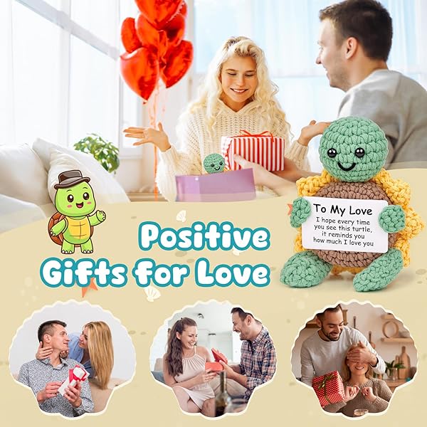 GLYDEIN I LOVE YOU GIFTS FOR HIM HER, HANDMADE CROCHET TURTLE WITH SUNFLOWER SHELL, CUTE GIRLFRIEND BOYFRIEND GIFT FOR ANNIVERSARY VALENTINES CHRISTMAS