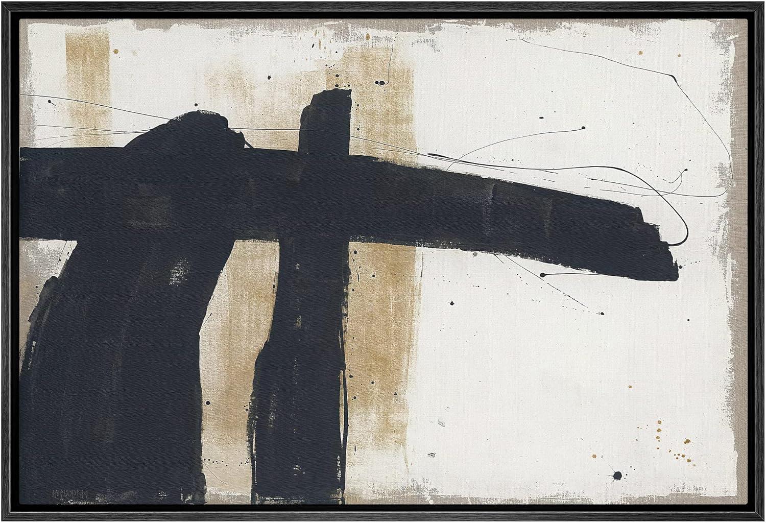 Posters & Prints - SIGNWIN Framed Canvas Print Wall Art Grunge Black Brown Paint Strokes Abstract Shapes Illustrations Modern Art Decorative Contemporary Chic Minimal for Living Room, Bedroom, Office - 24