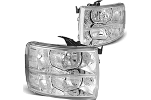 DNA MOTORING HL-OH-CSIL07-CH-CL1 Pair of Chrome Housing Headlights Compatible with 07-13 Silverado 1500/07-14 Silverado 2500 HD 3500