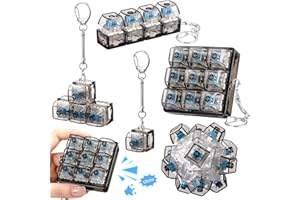 Halloscume 5 Pcs Keyboard Adult Fidget Toy Clicker Toy in 5 Styles Keyboard Fidget Keychain Cube Mechanical Key Button Clicker Stress Relief Gift for Office Home Pass Time(Black Transparent)
