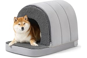 PELZIN Orthopedic Dog Bed House - Dog House Indoor with Egg-Crate Foam - Tent Bed with Waterproof Lining & Nonskid Bottom, Ideal for Medium Breeds & Fits 30-Inch Crate - 29"x18", Charcoal