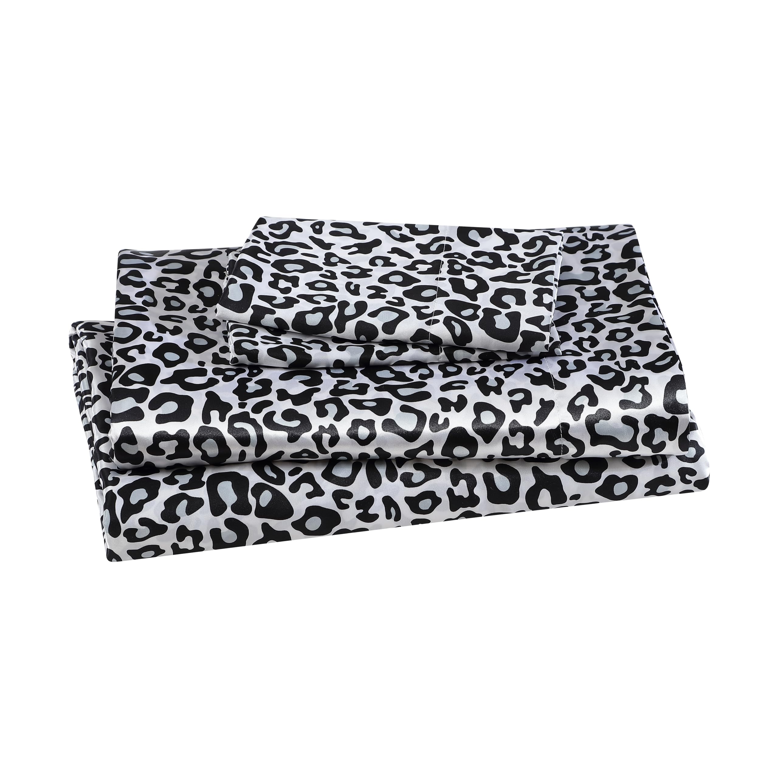 Photo 1 of Beatrice Home Fashions 100% Luxury Satin Polyester Sheet Set, Queen, Snow Leopard