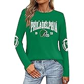 Football Season Long Sleeve Shirts For Women Game Day Team Fans Top Football Helmet Tee Crewneck Pullover Tops