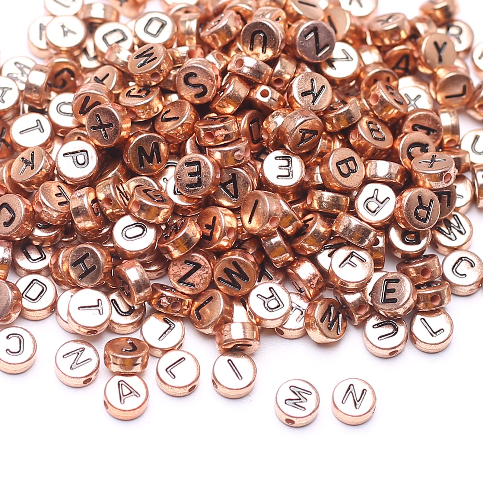 HERZWILD 1000pcs Rose Gold Letter Beads, Metal Craft Beads A–Z for Jewellery Crafts (Black/Rose Gold) — image 1
