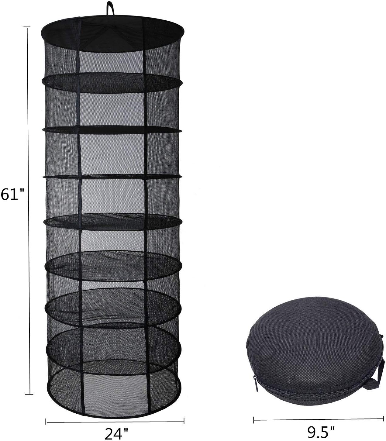 Desy & Feeci Drying Net, 8 Layer Collapsible Mesh Hydroponic Drying Rack Dry Net Herb Dryer with S Hang Buckle and Storage Bag, Black (D24'' x H61'') - Image 5