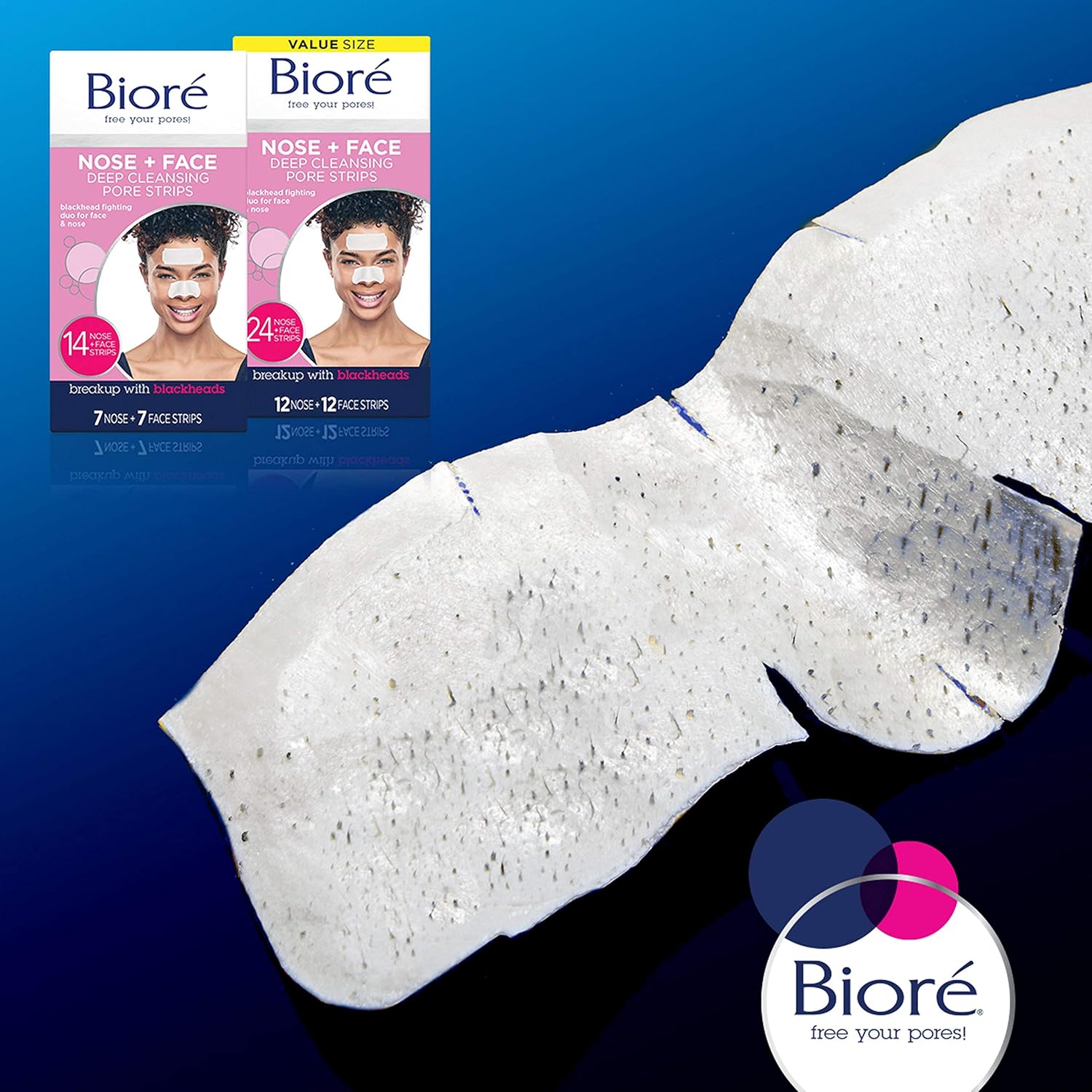 Bioré Nose Face, Deep Cleansing Pore Strips, 24 Ct Value Size, 12 Nose + 12 Face Strips for Chin or Forehead, Instant Blackhead Removal & Pore Unclogging, Oil-free, Non-Comedogenic, Packaging May Vary: Beauty