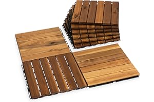 VICTORY RELAX Acacia Wood Flooring Interlocking Deck Tiles for Patio Decor 9 Pcs 6 Slats VR Natural - Waterproof Indoor & Outdoor Decor - Balcony Garden Decking Tile (12.24 * 12.24 * 0.75 inches)