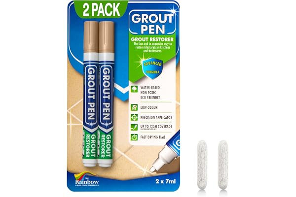 Twin Pack (Beige) Grout Pen - Designed for Restoring Tile Grout in bathrooms & Kitchens