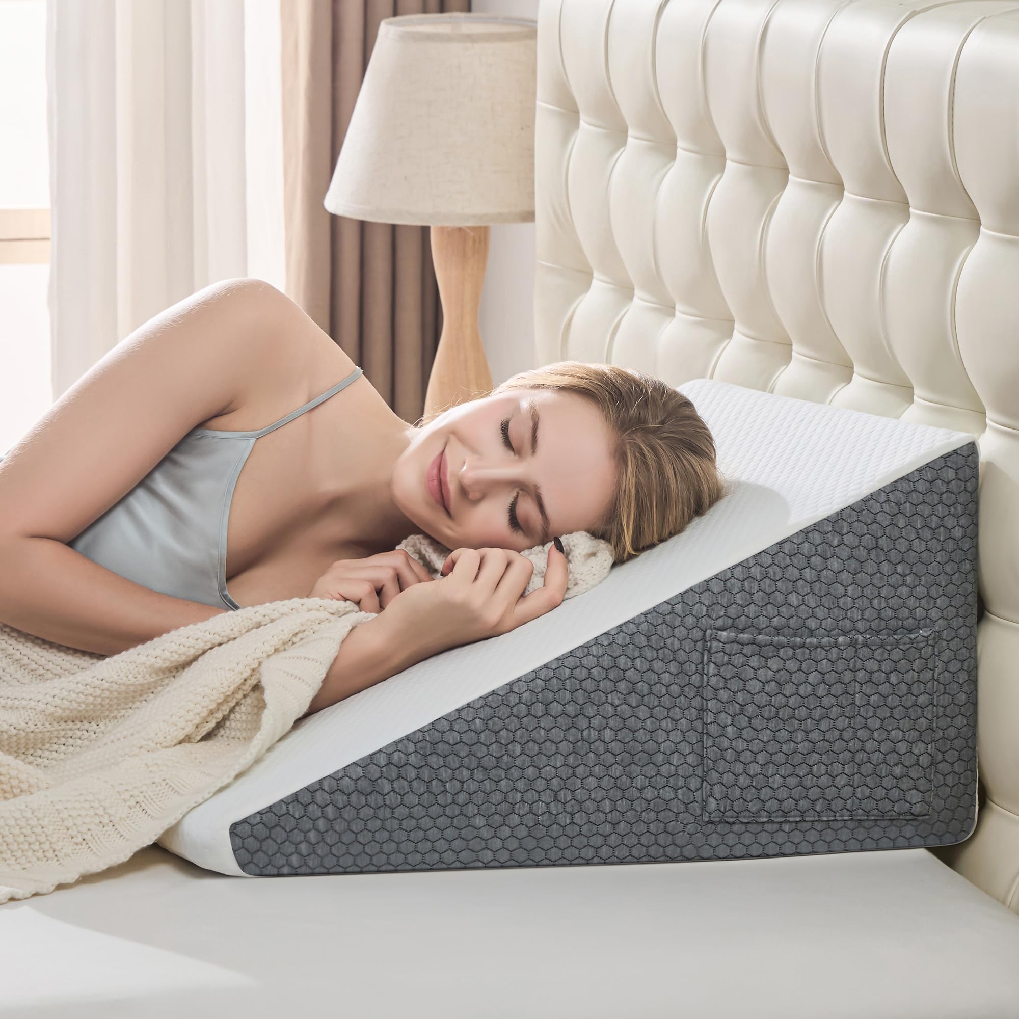 Photo 1 of Yojoker Wedge Pillow for Sleeping - 12 Inch Bed Wedge for Headboard Triangle Pillow, Memory Foam Wedges for Acid Reflux, GERD, Snoring, Post Surgery Back Pain Relief, Leg Elevation, Washable Cover