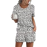 Ekouaer Womens Pajamas Sets Shorts 2 Piece Short Sleeve Lounge Sets Round Neck Sleepwear Soft Pjs with Pockets