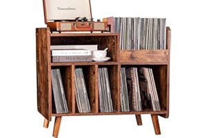 UODERS Record Player Stand, Large Record Player Table Cabinet with Open Vinyl Storage and Display Shelf Holds up to 350 Albums, Mid Century Wood Turntable for Living Room, Bedroom (Brown)