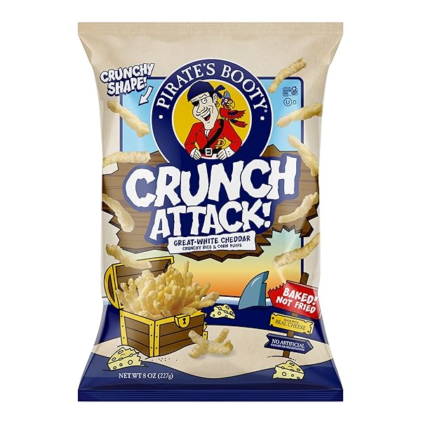 PIRATE’S BOOTY CRUNCH ATTACK, WHITE CHEDDAR CHEESE PUFFS, KIDS SNACKS FOR LUNCH BOX, GLUTEN FREE, 8OZ GROCERY SIZE BAG