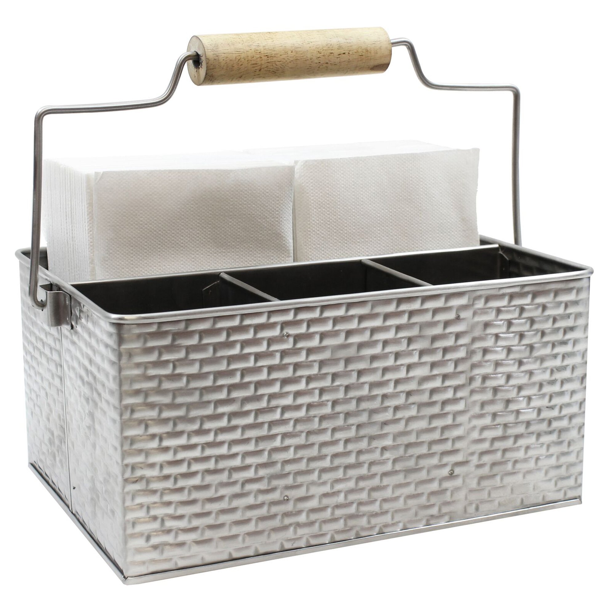 TableCraft "GPSSCADDY" Brickhouse Collection™ Rectangular Condiment/Flatware Caddy with Handle, 27.5 x 21 x 12cm