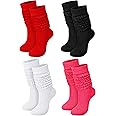 Janmercy 4 Pairs Slouch Socks for Women Bulk Stacked Boot 80s 90s Neon Slouch Knit Scrunchie Socks
