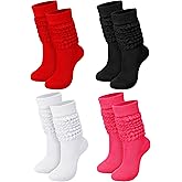 Janmercy 4 Pairs Slouch Socks for Women Bulk Boot Stacked 80s 90s Neon Slouch Knit Scrunchie Winter Warm Socks