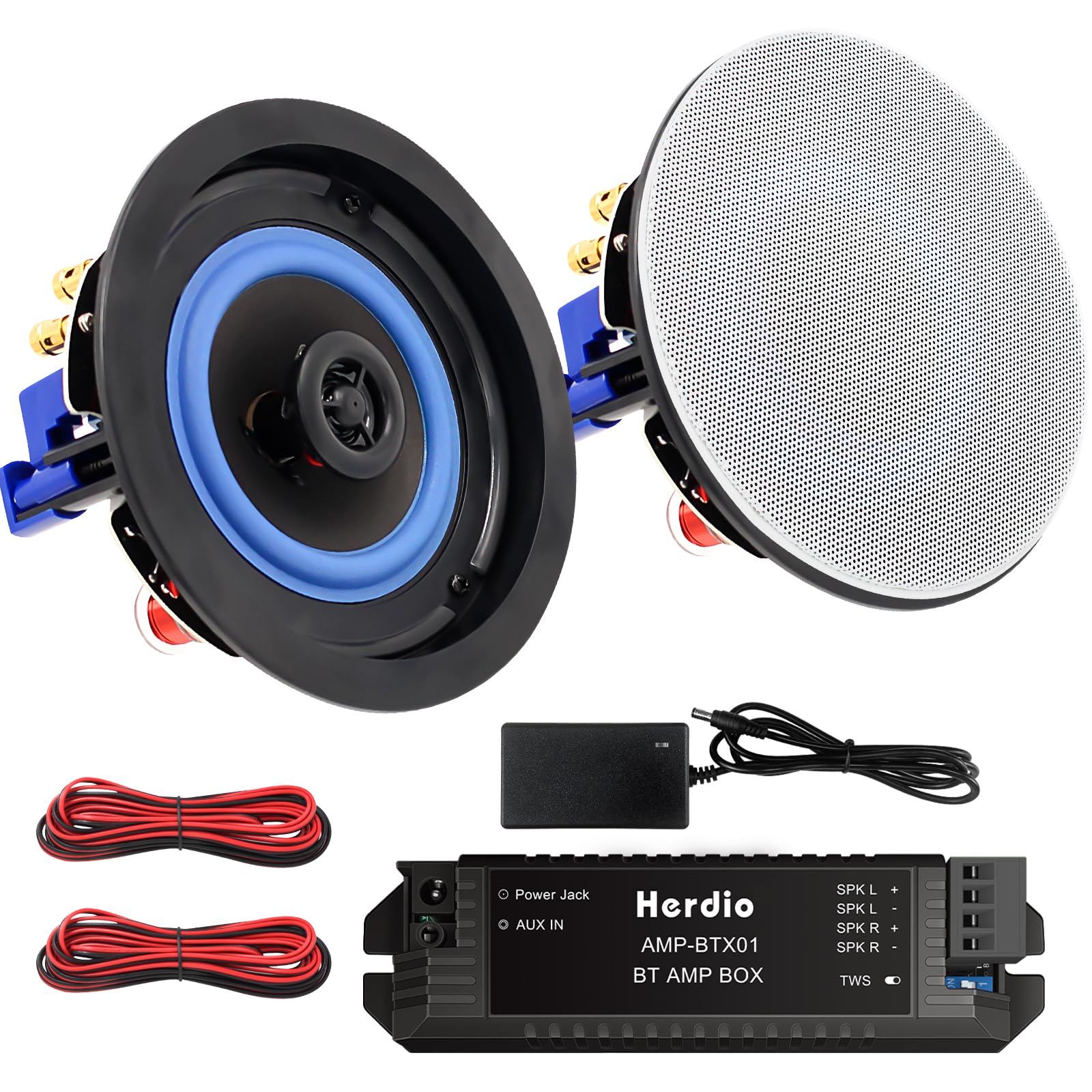 Herdio 4 Inches Ceiling Speakers Wall Mounted Speaker Amplifier Water Resistant Ceiling Speakers For Bathroom Home Kitchen Bedroom,compatible with Bluetooth