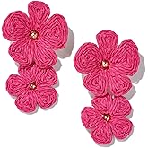 Flower Drop Earrings Floral Raffia Earrings Boho Statement Dangle Earrings Trendy Cute Summer Beach Vacation Jewelry for Women