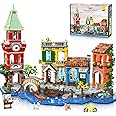 PLAXSOON Venice Main Street Building Set for Adults, 2155 PCS City Riverside House Building Block Kit with Light Flower Shop Pizzeria, Home Decor Architecture Brick Model Women Men Teen Girl 12+