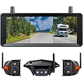 AUTO-VOX RV Backup Camera Wireless: Rear & Side Cameras with 7.2” HD 3 Split-Screen Recording Monitor, Flexible Suction Mount