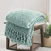 CloudDwelling Knit Throw Blanket Fluffy Fuzzy Soft Lightweight Cozy Farmhouse Tassels Chunky Knitted Throws for Couch Sofa Bed (Sage Green, 50"x60")