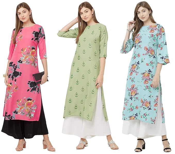 Women's Multicolor Printed Straight Kurta Pack of 03(THREE-COMBO-51)