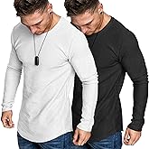 COOFANDY Men 2 Pack Muscle Fitted T Shirt Gym Workout Athletic Long Sleeves Tee