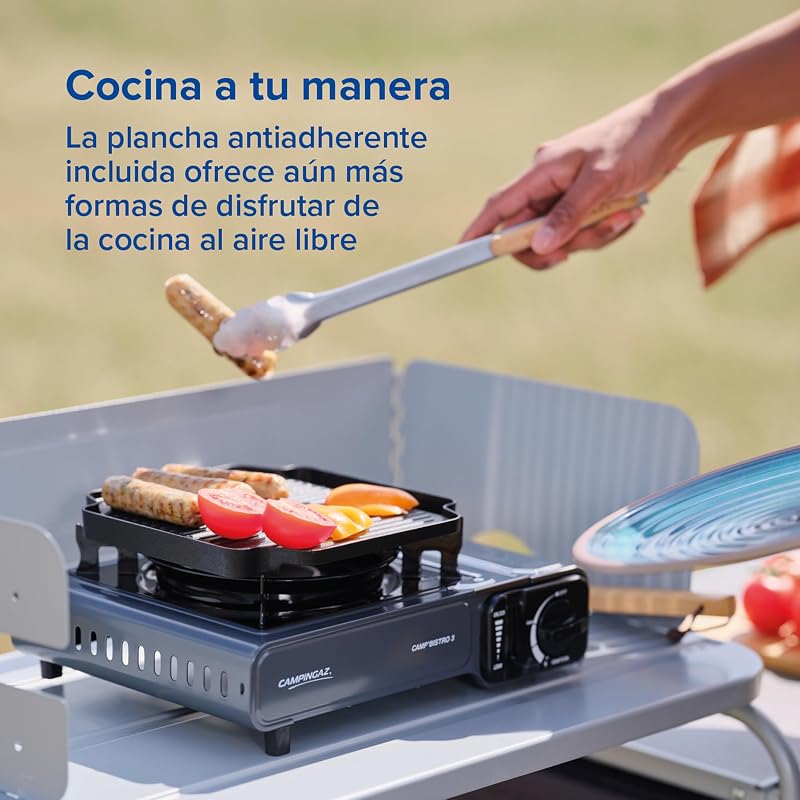 Campingaz Camp Bistro 3 Fogão Combo & Griddle | Fogão de campismo de 1 bico | 2200 watts | Cozinha exterior portátil compacta | Inclui estojo de transporte para facilitar o transporte
