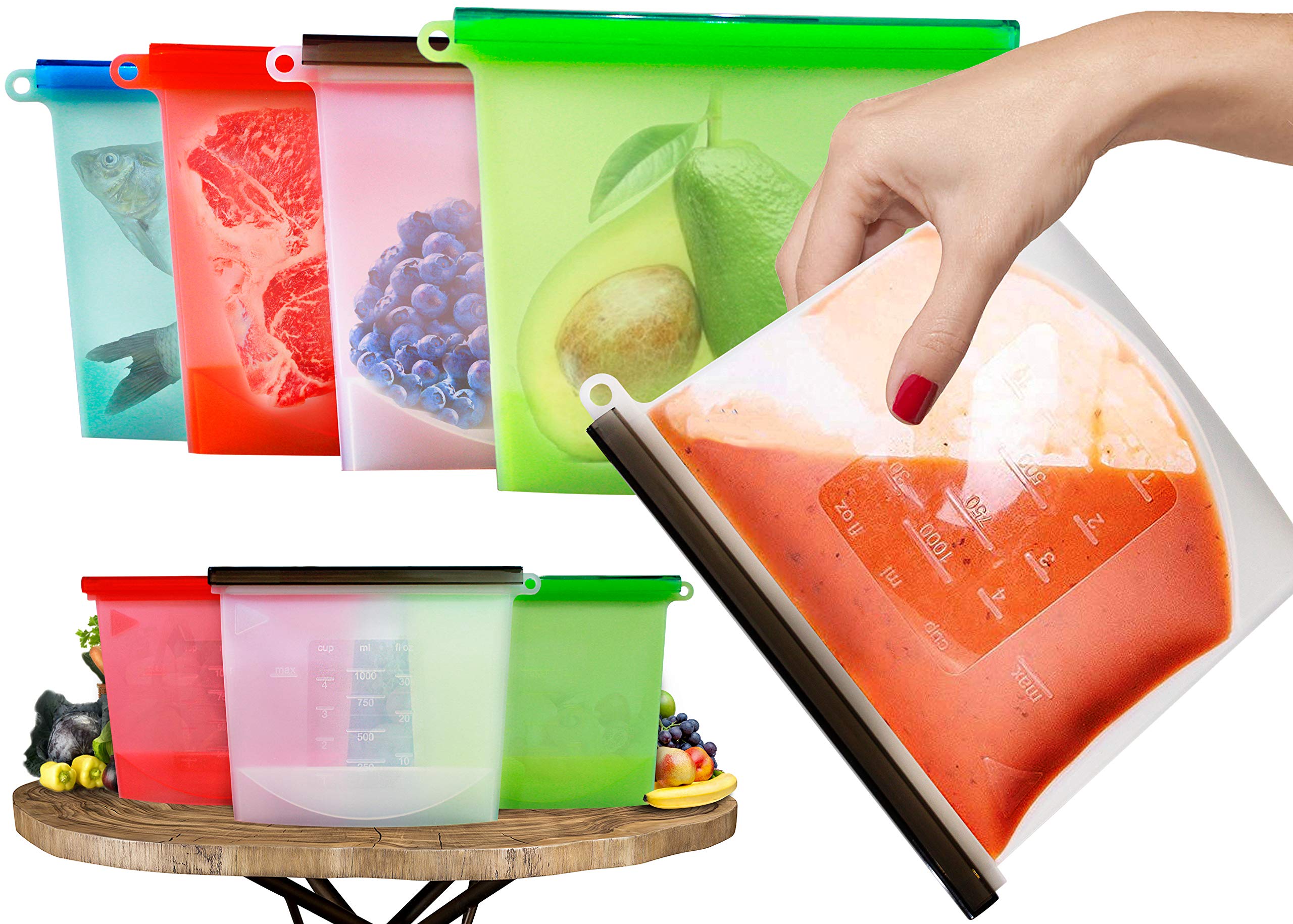 Large Freezer Bags (UK Company) Reusable Food Bags Kitchen Storage Fridge Organisers 4PCS Set