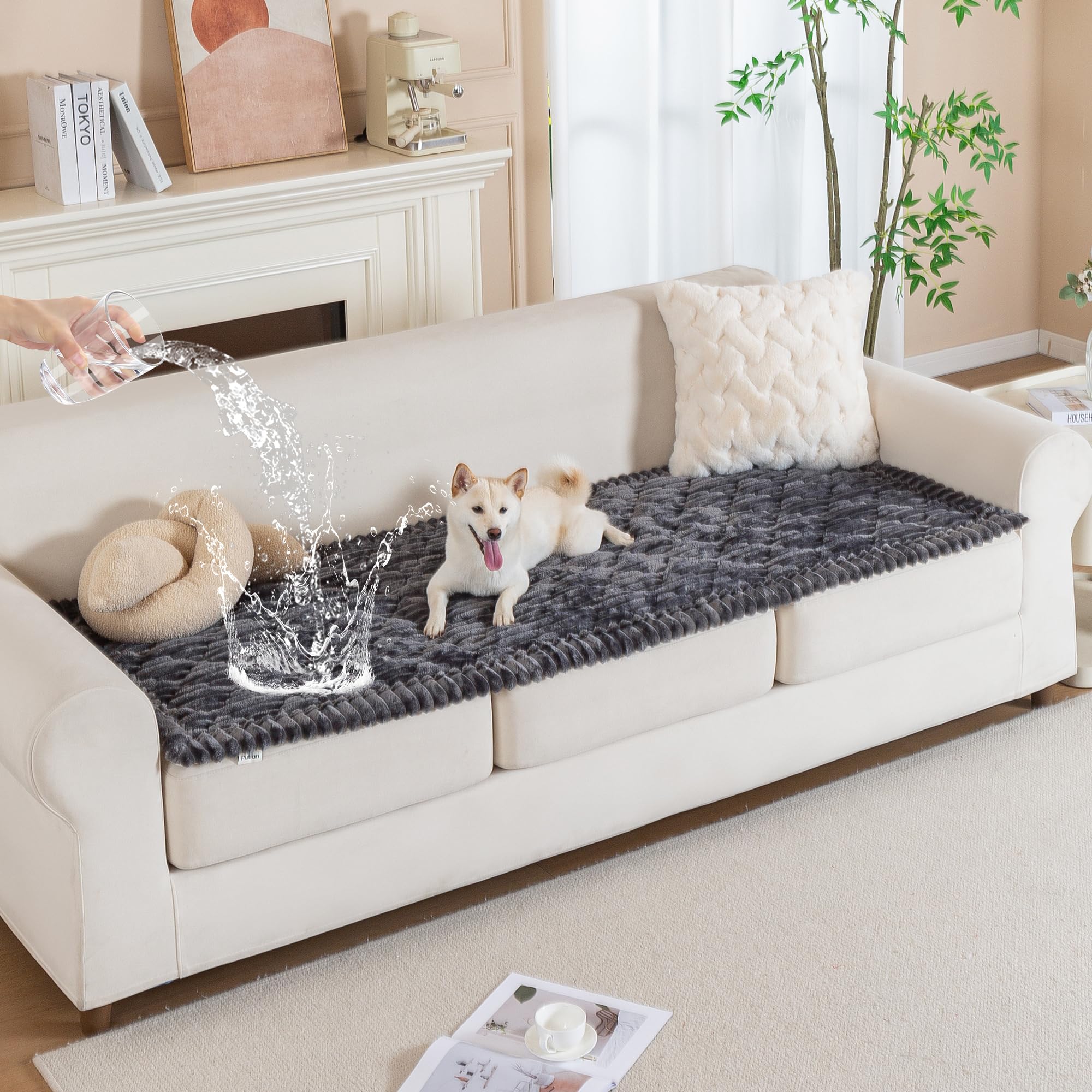 Photo 1 of PuTian 100% Waterproof Fuzzy Couch Cover for Dogs Washable Non-Slip Couch Protector Pet Friendly Dog Mat for Couches and Sofas - 27.6''X70.9'' 70cmX180cm Dark Grey