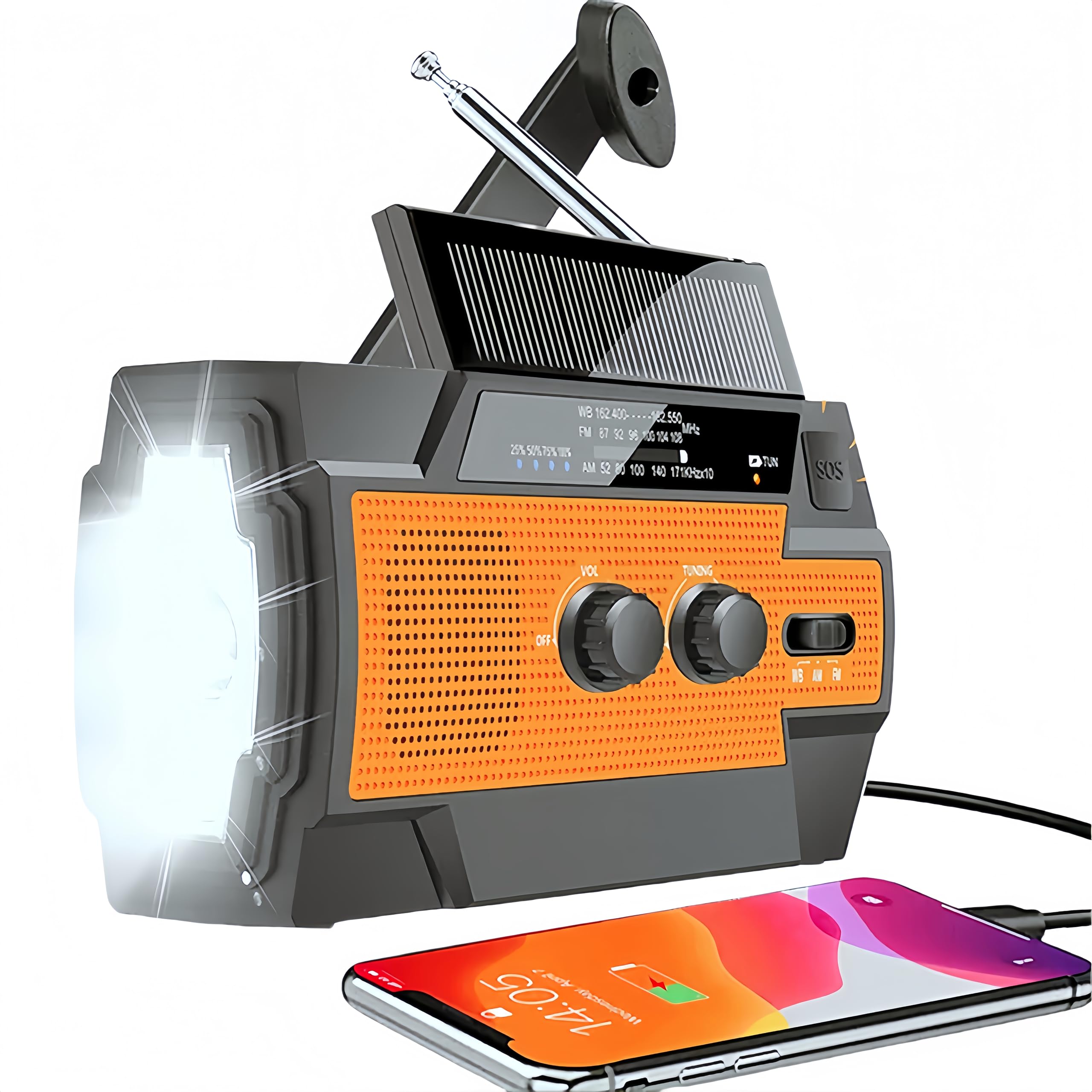 Emergency Weather Radio, Hand Crank Radio Flashlight Solar Radio AM/FM/NOAA Radio with Super Bright Flashlight&Motion Sensor Reading Lamp, Phone Charger Image