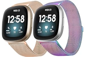 AFOSKCE 2Pack Metal Bands Compatible with Fitbit Versa 3 /Fitbit Versa 4 /Fitbit Sense 2 /Fitbit Sense Bands for Women Men, Stainless Steel Metal Adjustable Strap Replacement for Versa 3/Fitbit Sense