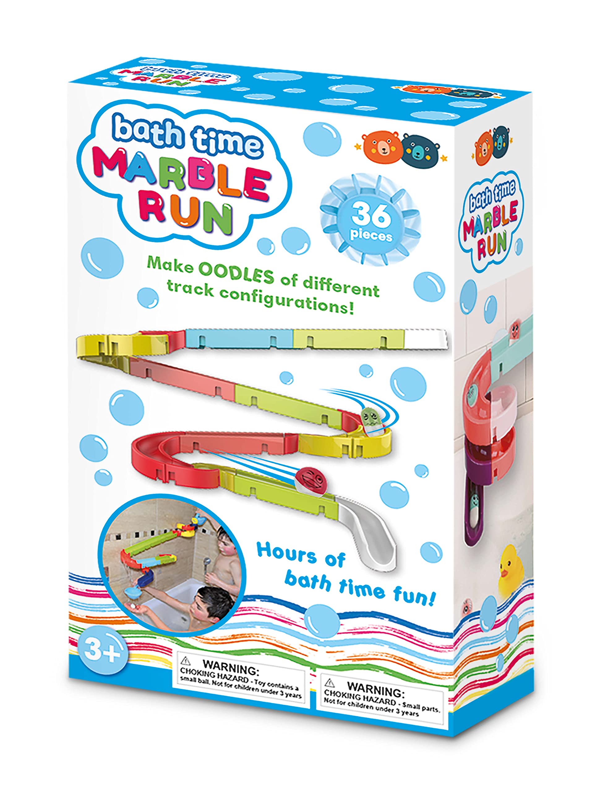 Buddy & Barney Bath Time Marble Run Toy 36 Piece Set - Build a track and race the special balls down! Bath toys for baby 2 3 4 5 6 year olds
