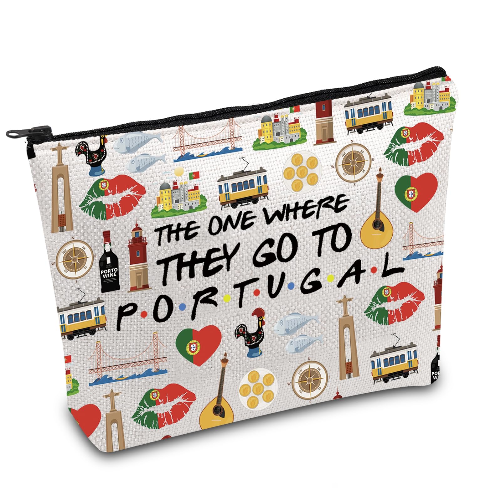 FOTAP Portugal Trip Makeup Bag - Multicolour Cartoon Cosmetic Case - Unisex Travel Gift Bag - Zipper Closure