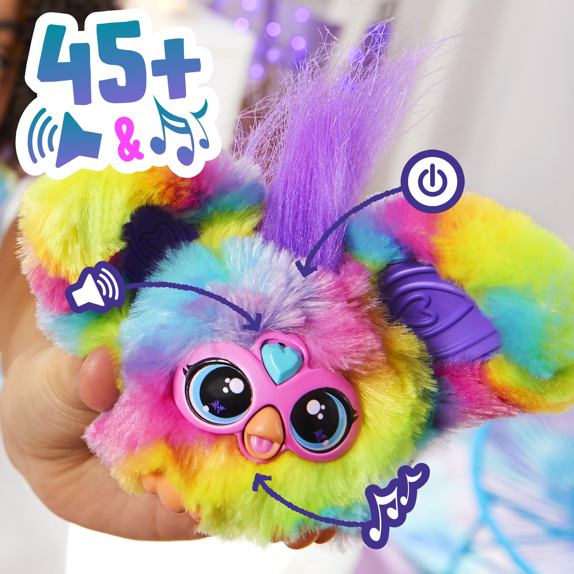 Furby Furblets 2-Pack, Mini Friends Ray-Vee & Hip-Bop, 45+ Sounds Each, Music & Furbish Phrases, Electronic Plush Toys, Rainbow & Pink/Purple, Ages 6+ (Amazon Exclusive)