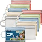 Goaste 10 Pack Mesh Zipper Pouch Bags, Double-Layer Nylon Mesh Bags with Handle, Portable Puzzle Building Block Sets Toy Storage Bags, Colored A4 Document Storage Organizer for School Office Games