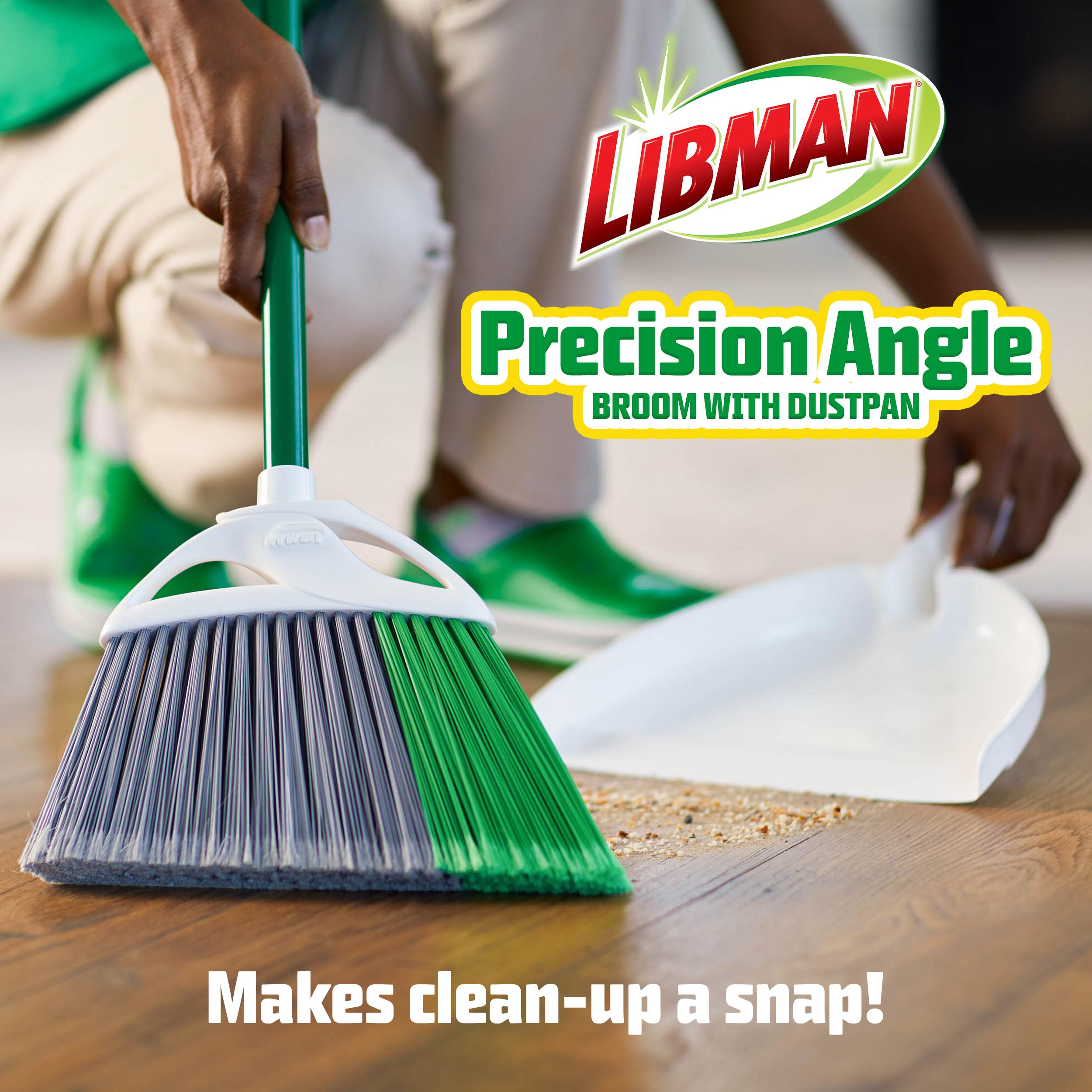 Libman FlexTech Broom with Dustpan Combo Set for Sweeping Indoor and Outdoor Floors, Pet, Dog Hair Broom, 55” Precision Angle Broom, 3 Piece Handle, 11
