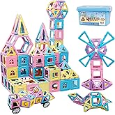 Magnetic Tiles Building Blocks Toys for Kids, 136 Pieces 3D Creative Castle Construction Magnetic Stacking Set Preschool Intelligence STEM Toys for Girls Boys Age 3years and Up (Educational Set)