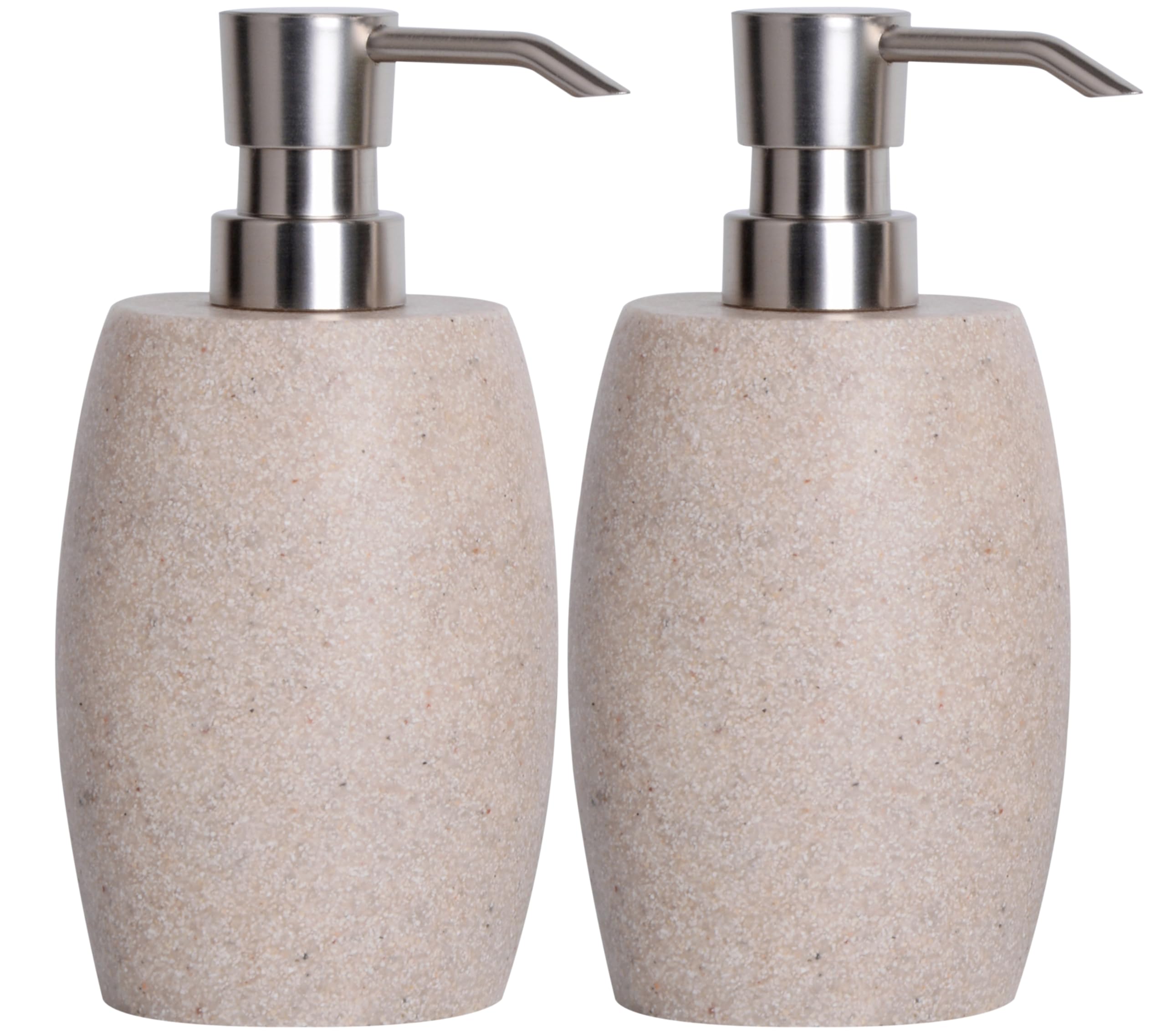 Photo 1 of Clasin Home Sandstone Textured Resin Soap Dispenser with Metallic Pump and Waterproof Bottle Labels for Bathroom Kitchen Dish Hand Wash Shower Lotion Shampoo, 12 Oz, 2 Sets Beige