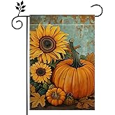 Fall Pumpkin Sunflower Garden Flag for Outside 12x18 Inch Double Sided Farmhouse Holiday Outdoor Yard Flag Decorations for Home