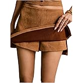 SOLY HUX Women's Faux Suede Mini Skirt Split A Line Fall Winter Going Out Skirts with Shorts Underneath
