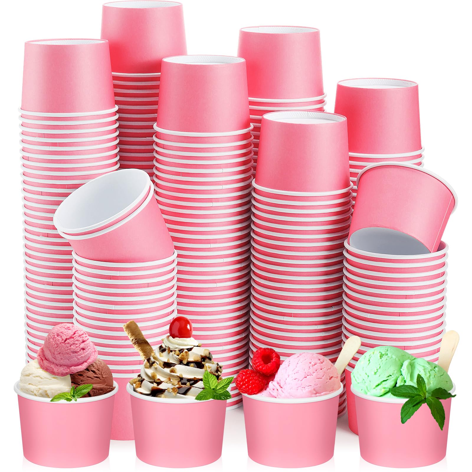 Photo 1 of Nuenen 300 Pcs 8 oz Fall Ice Cream Paper Cups Bulk Disposable Dessert Cups Solid Color Paper Dessert Bowls for Snack Sundae Party Favors Ice Cream Bar Supplies (Pink)