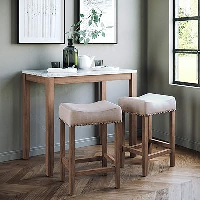 Nathan James Viktor Dining Set Kitchen Pub Table with Marble Top