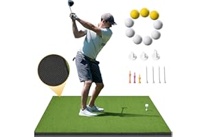 Shopsource 5x4ft Golf Hitting Mat, Thickened 21mm/31mm/36mm Artificial Turf Golf Practice Mats for Indoor Outdoor Backyard Driving Swing Training with 9 PU Balls, 3 Rubber Tees, 7 Tees