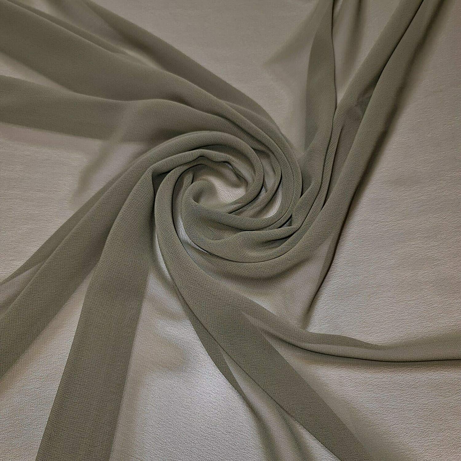 New Plain Chiffon Sheer Crepe Fabric Premium Dyed Dress Drape Decor Craft Fabric (Olive, 5 Meter)