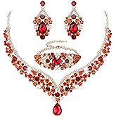 EVER FAITH Wedding Jewelry for Bride Austrian Crystal Elegant V-Shaped Statement Teardrop Necklace Earrings Bracelet Set