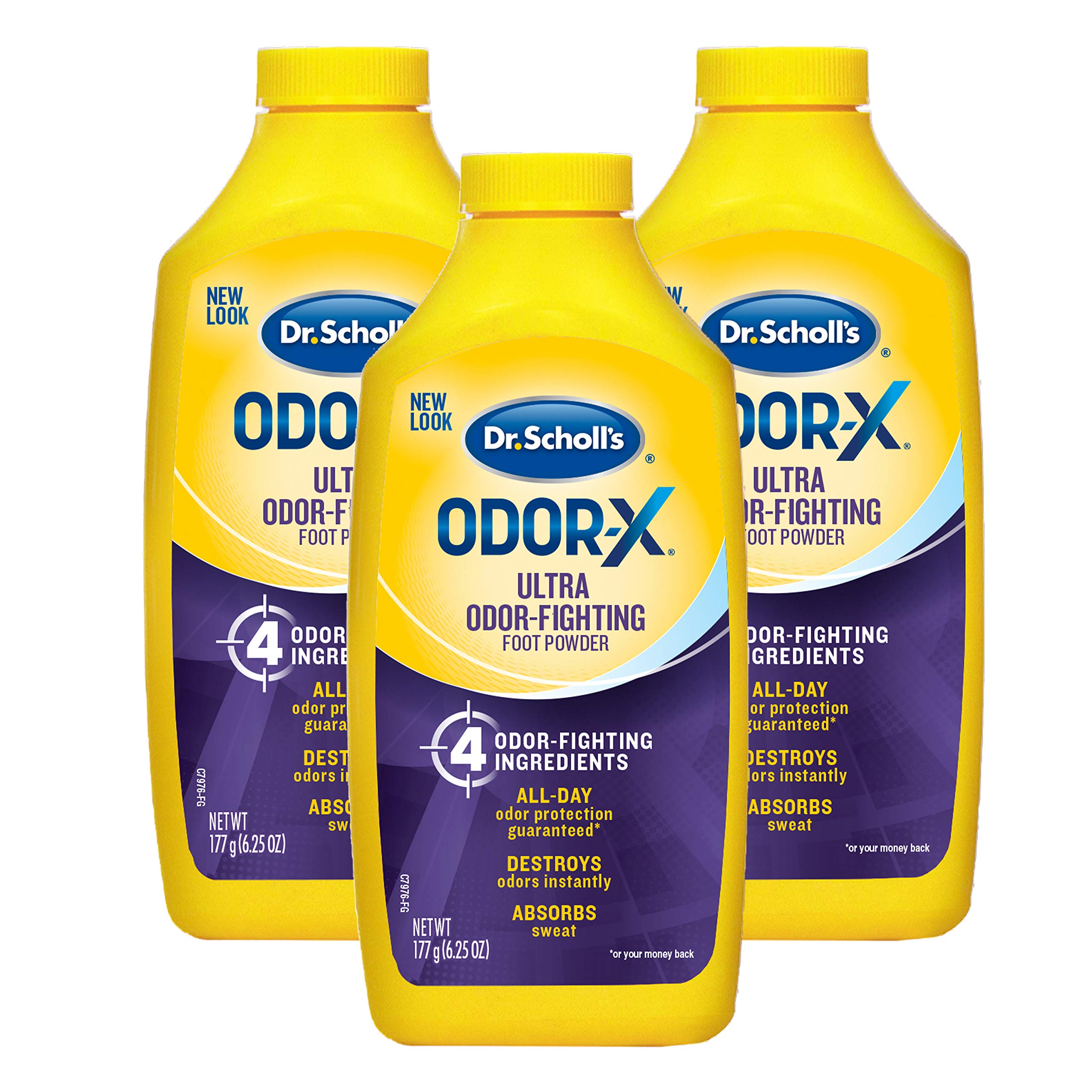 Dr. Scholl's Odor-Fighting X Foot Powder, Yellow, 6.25 Ounce (Pack of 3)