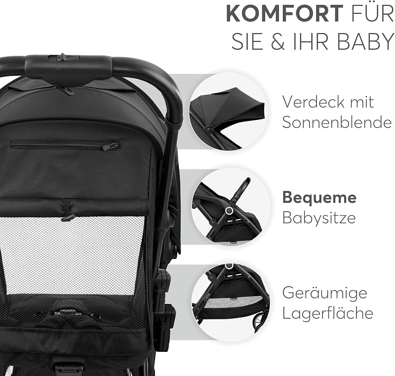 KikkaBoo Buggy Kinderwagen Reisebuggy CIELA, Bis 22 kg, Leicht (7,1 kg), One-Hand-Faltbar, Atmungsaktiv & Wasserabweisend, Inkl. Regenschutz, Schwarz