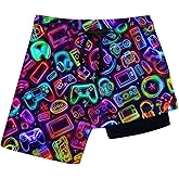 Idgreatim 5-16T Boys Swim Trunks with Compression Liner Summer Beach Quick Dry Swimsuit Bathing Suit