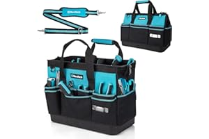 DURATECH 16-Inch Heavy Duty Tool Bag with Waterproof Hard Bottom, Tool Bag Organizer Wide Open Mouth with 18 Pockets, Portable Toolbag for Men Mechanic Electrician Plumber HVAC